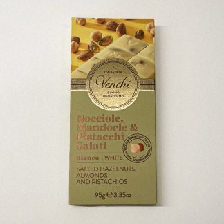 CHOCOLAT BLANC NOISETTE AMANDE ET PISTACHE SALÉE VENCHI
